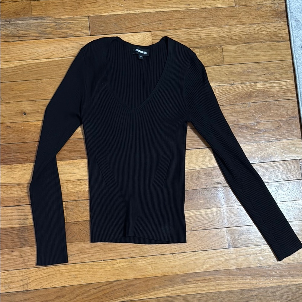 Express Black Ribbed Top